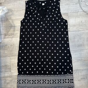 Old Navy Black Diamond Print V Neck Tie Neckline Sleeveless Shift Dress Size Med